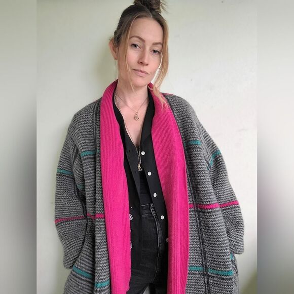 The Sandra 90s Vintage Grid Wool Zip Up Sweater L - Picture 5 of 16